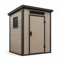 Abri de jardin en bois composite et aluminium 200x150x210cm beige/noir - 2026