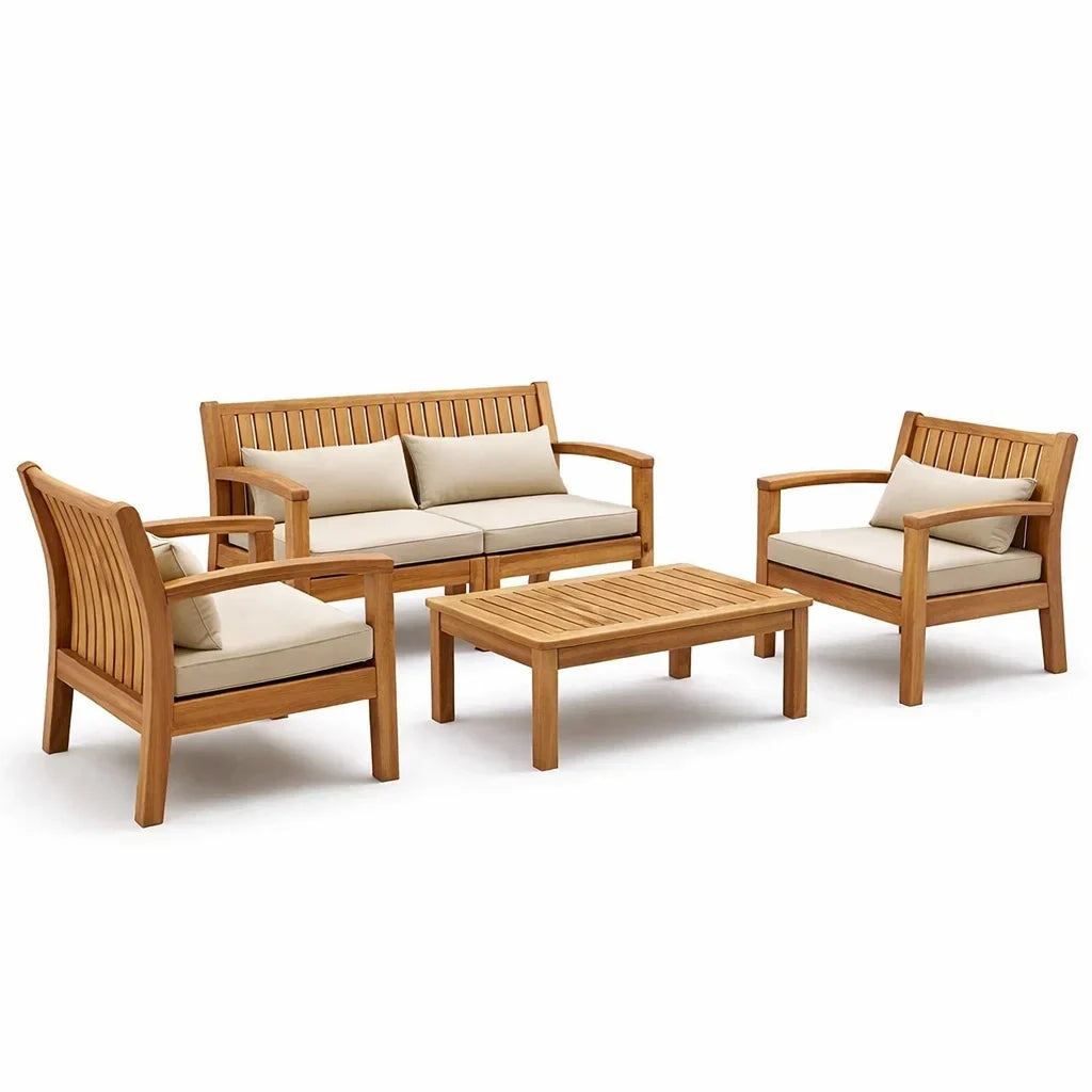 Ensemble de jardin en teck avec coussins en polyester - 2026