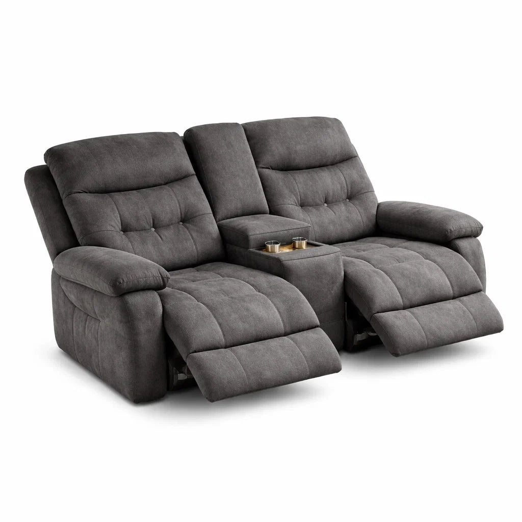 Canapé 2 places inclinable en tissu polyester gris avec porte gobelets - 2026