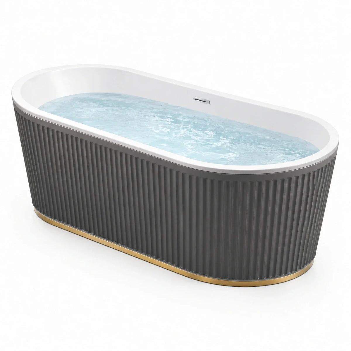 Baignoire îlot acrylique blanc/gris avec base en métal doré - 2026