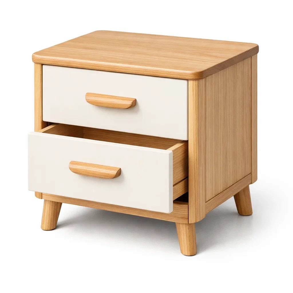 Table de chevet en bois et beige avec 2 tiroirs - 2026