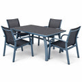 Ensemble table et chaises d'extérieur en aluminium avec assises en polyester bleu et gris - 2026