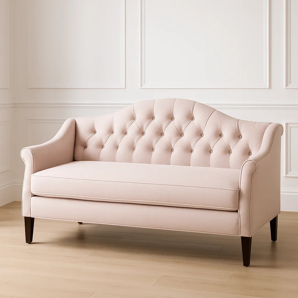 Canapé 2 places en tissu polyester rose avec pieds en bois 150 x 75 x 80 cm (Longueur x Largeur x Hauteur) - 2026