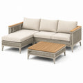 Canapé d'angle en aluminium avec table basse en bois et coussins beiges - 2026