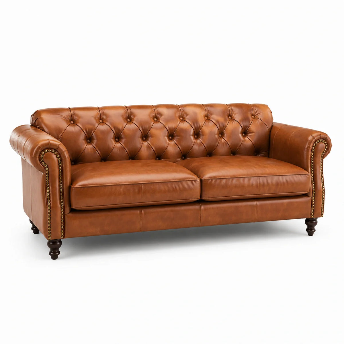 Canapé Chesterfield en cuir véritable marron 3 places - 2026