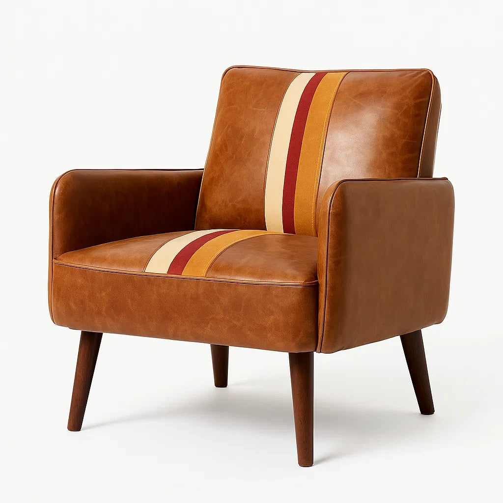 Fauteuil en Simili Cuir Marron avec Rayures Colorées - 2026