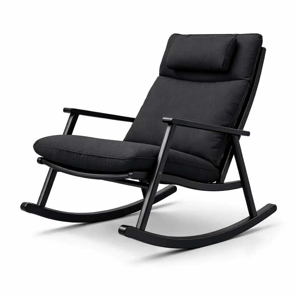Fauteuil à bascule d’intérieur en métal et tissu noir - 2026