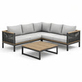 Ensemble de jardin en aluminium et bois avec corde gris 5 places et table basse - 2026
