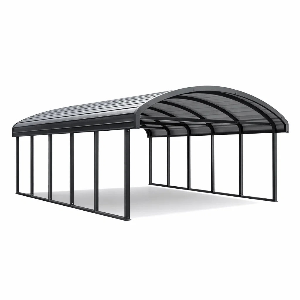 Abri voiture métallique avec toit voûté gris - 2026