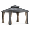 Pavillon de jardin en aluminium avec toit en acier et rideaux en polyester beige - 2026