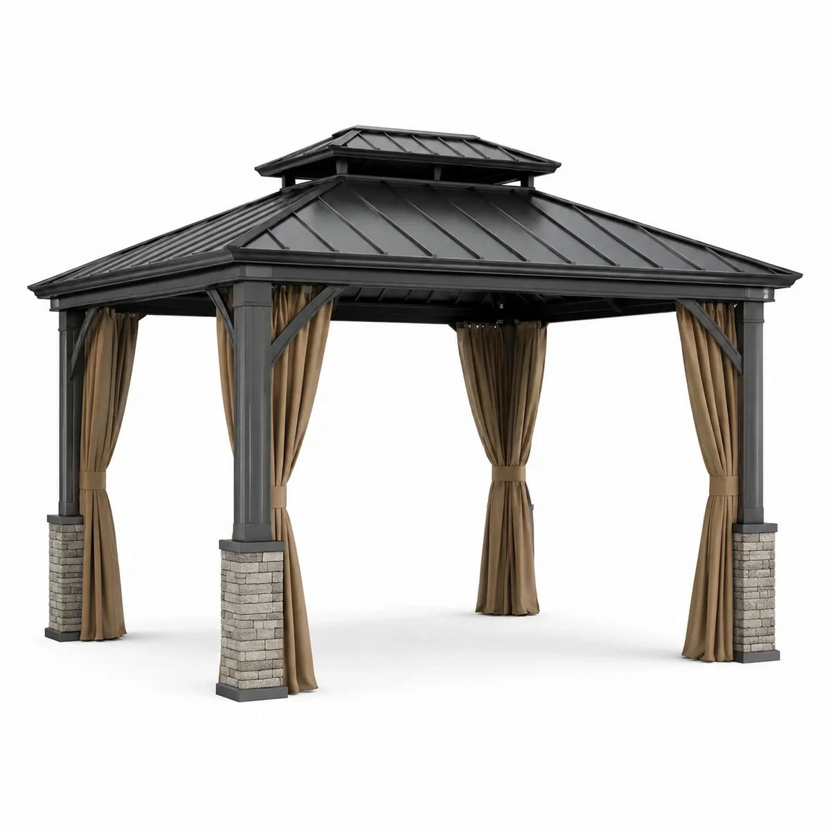 Pavillon de jardin en aluminium avec toit en acier et rideaux en polyester - 2026