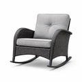 Fauteuil à bascule en rotin synthétique gris avec coussin - 2026