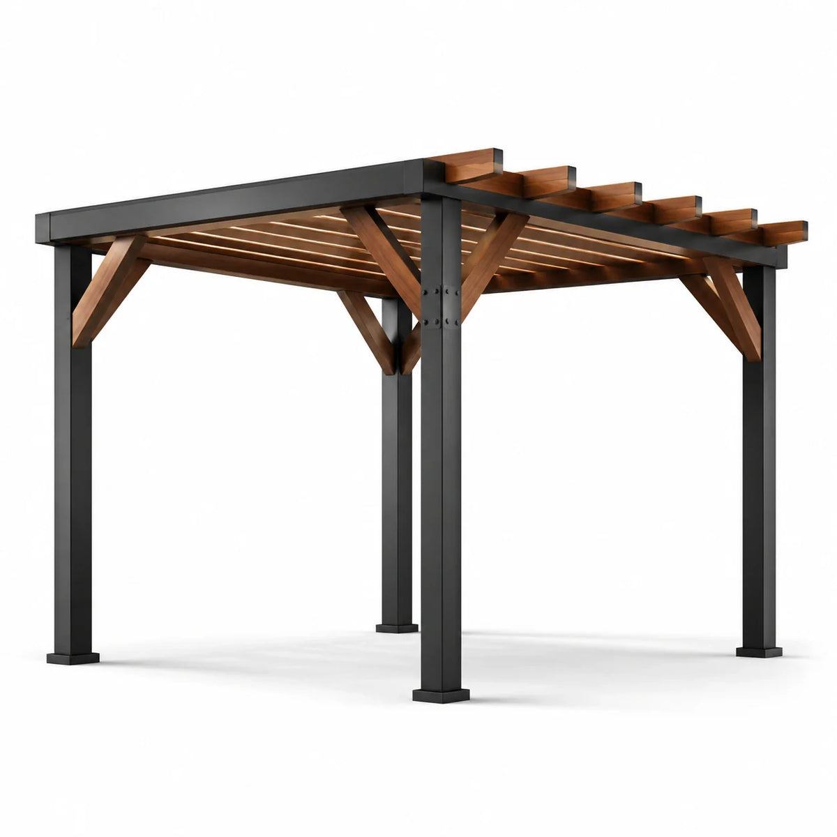 Pergola en aluminium et bois marron/noir 3m x 3m - 2026
