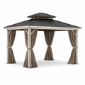 Pavillon de jardin en acier et aluminium avec rideaux en polyester brun - 2026