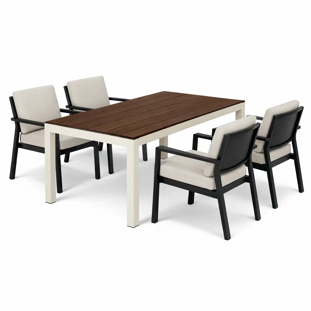 Ensemble table et chaises d’extérieur en aluminium et bois - 2026