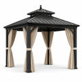 Tonnelle de jardin à toit rigide, 400 × 300 × 290 cm, noire avec rideaux beiges - 2026