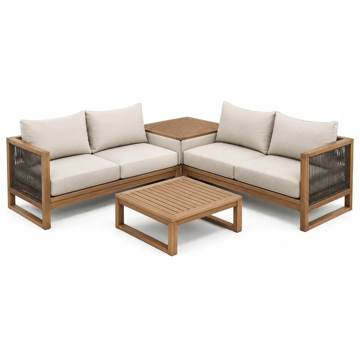 Ensemble de jardin en bois d'acacia avec coussins en polyester beige - 2026