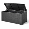 Coffre de rangement de jardin en rotin synthétique et acier noir 150x70x60 cm - 2026