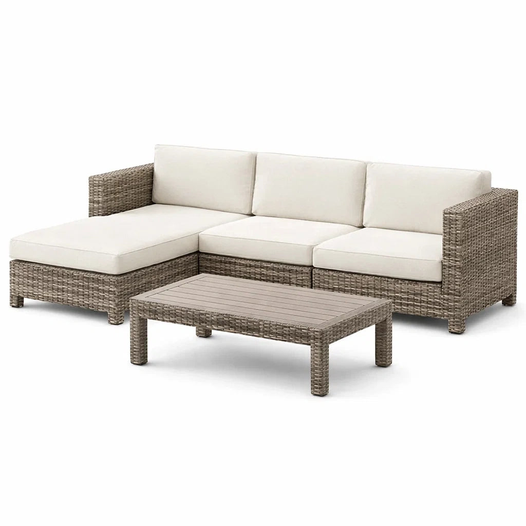 Ensemble de mobilier d'extérieur en rotin avec coussins crème et table basse - 2026