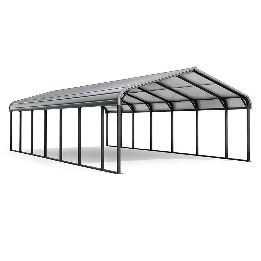 Abri voiture en acier galvanisé avec toit en polycarbonate gris - 2026